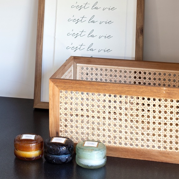 MILO ACACIA & RATTAN CANE STORAGE BIN